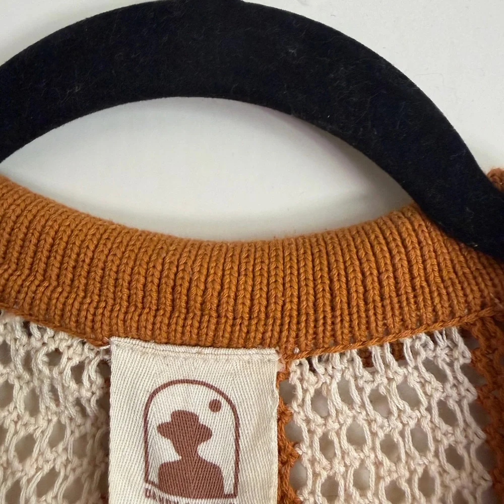 Dandy Del Mar Dominica Crochet Shirt - Burnt Orange & Cream Stripe - Size M